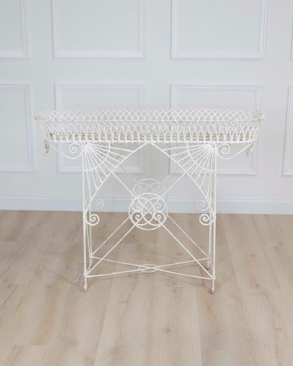 A high quality Victorian wirework plant stand with basket design upper tray and very decorative supports - JAA