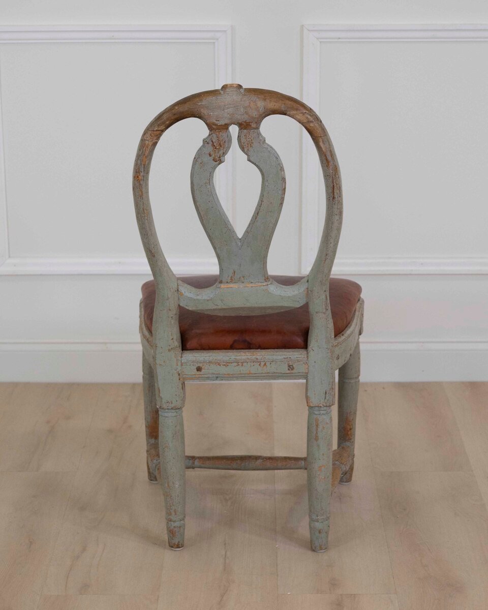 18th Century Swedish Gustavian Chair with Original Paint and Leather Seat - JAA