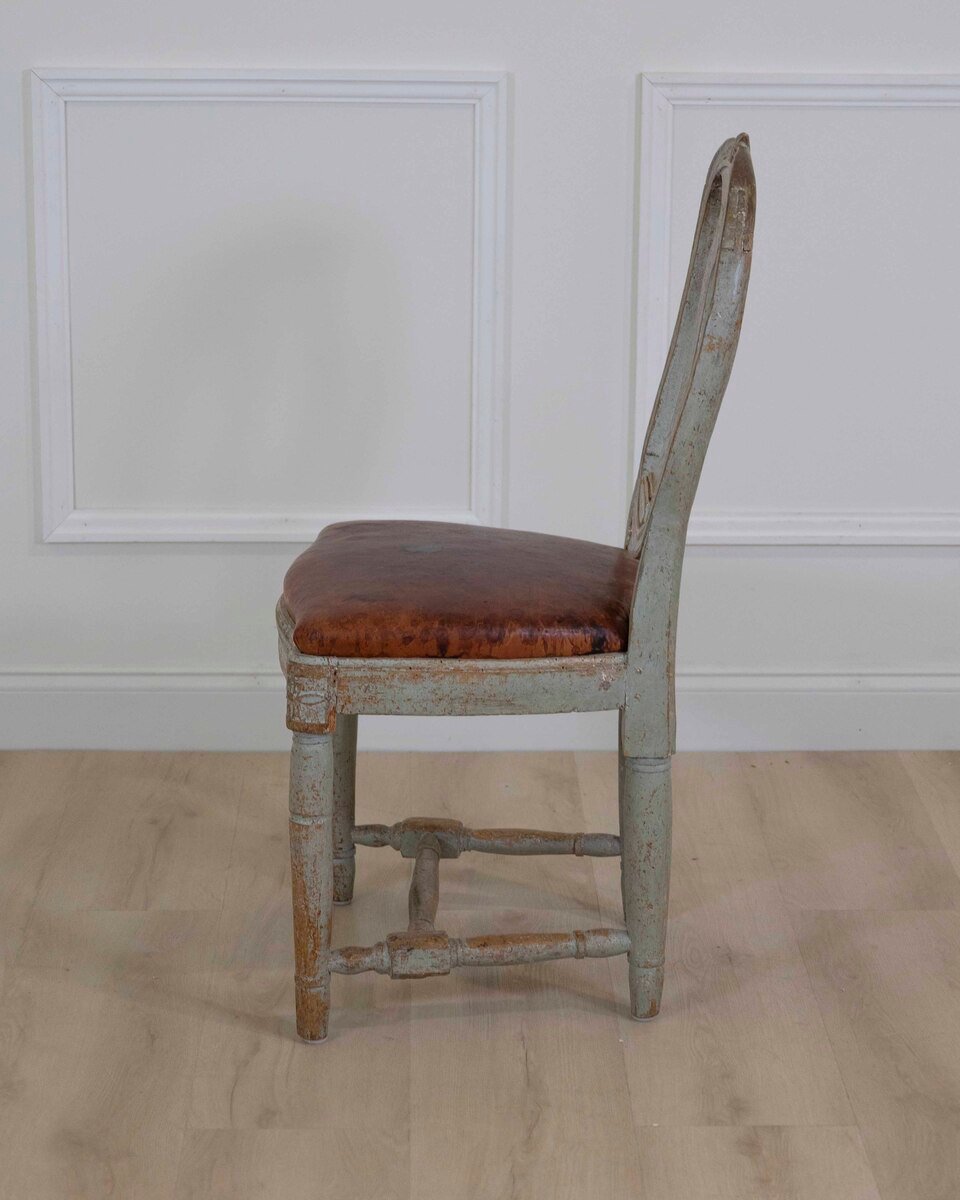 18th Century Swedish Gustavian Chair with Original Paint and Leather Seat - JAA