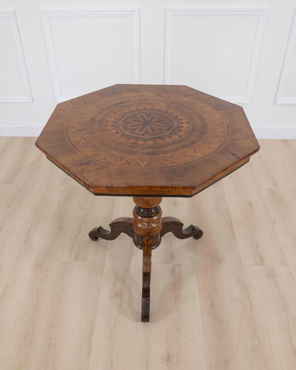 Italian 19th Century Marquetry Octagonal Pedestal Table - JAA