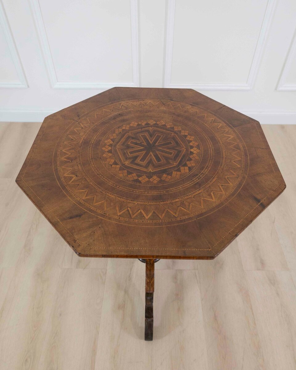 Italian 19th Century Marquetry Octagonal Pedestal Table - JAA