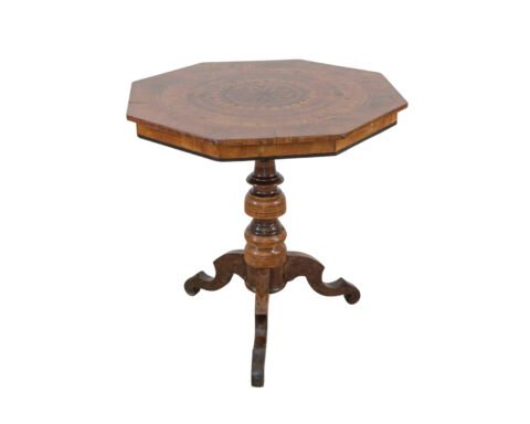 Octagonal Pedestal Table In Marquetry, Italy, 19th Century