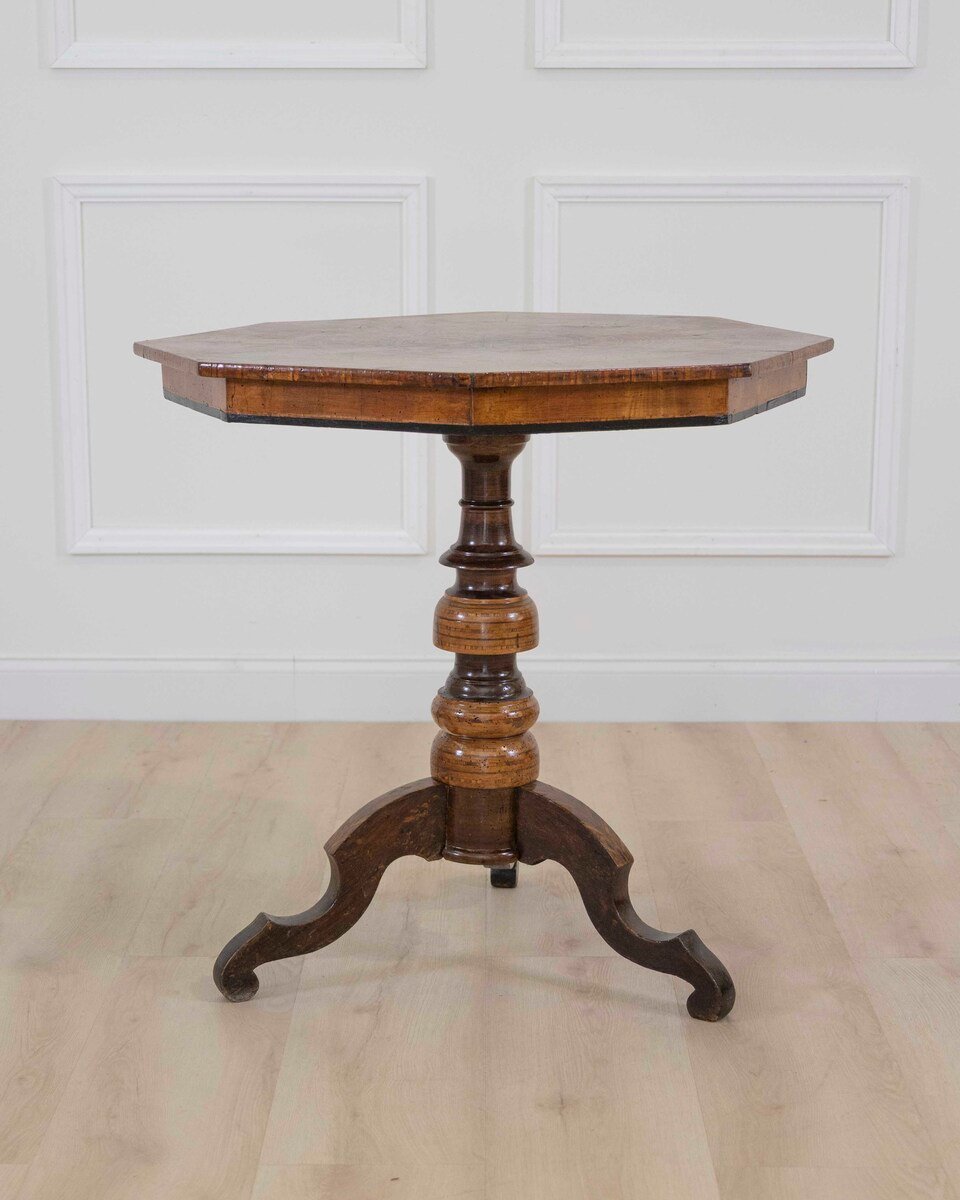 Italian 19th Century Marquetry Octagonal Pedestal Table - JAA