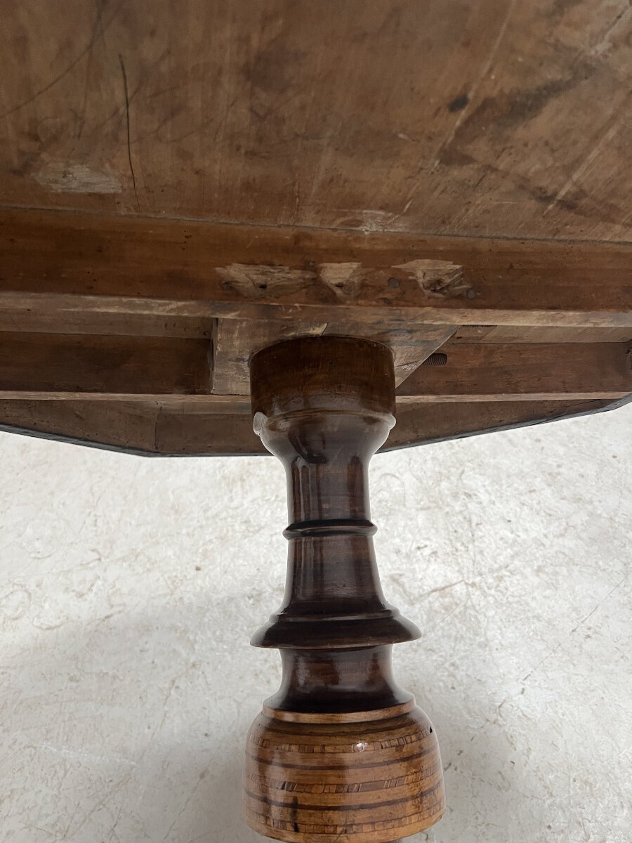 Octagonal Pedestal Table In Marquetry, Italy, 19th Century - JAA
