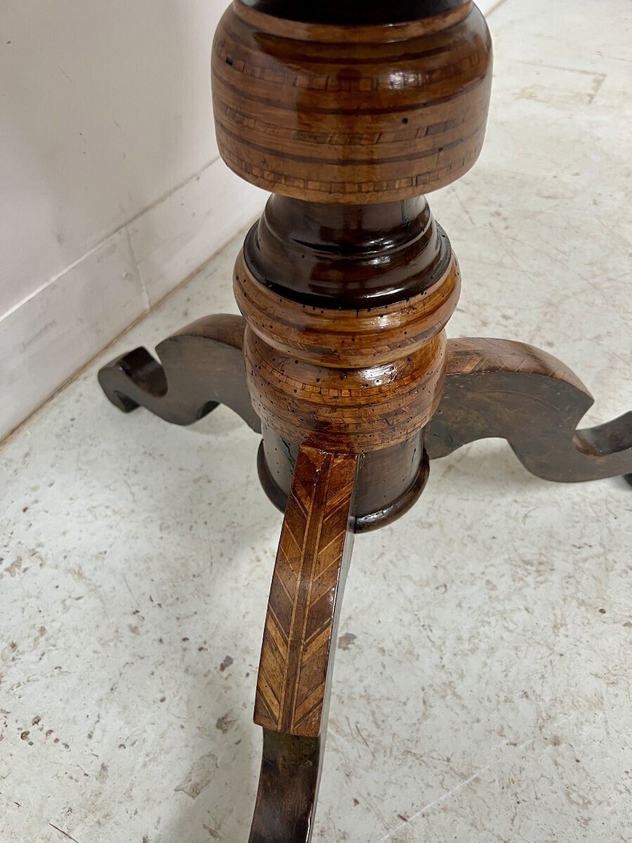 Octagonal Pedestal Table In Marquetry, Italy, 19th Century - JAA