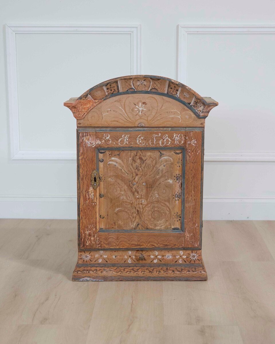 Swedish 19th Century Hand-Painted Pine Wall Cabinet - JAA