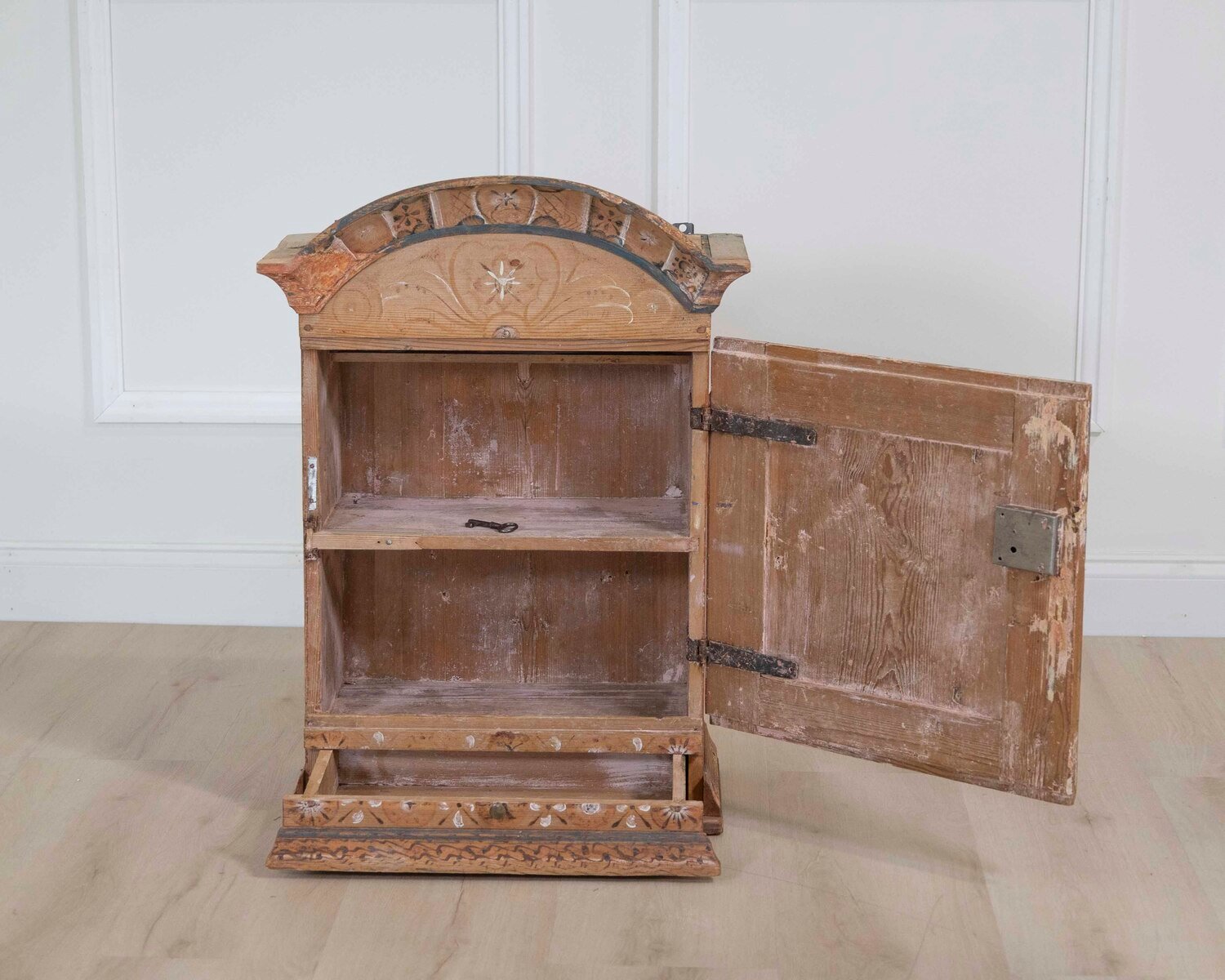 Swedish 19th Century Hand-Painted Pine Wall Cabinet - JAA