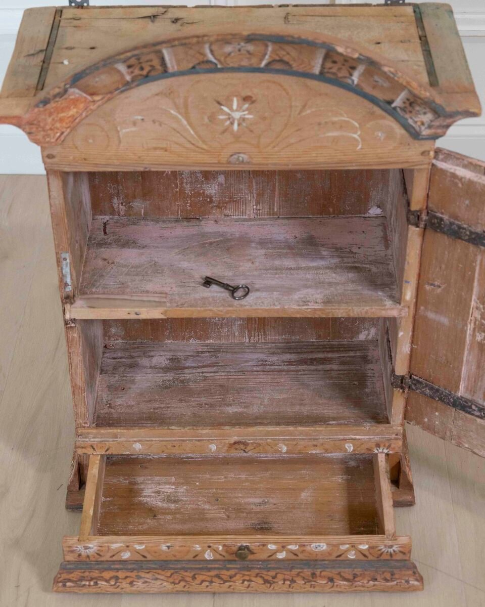 Swedish 19th Century Hand-Painted Pine Wall Cabinet - JAA