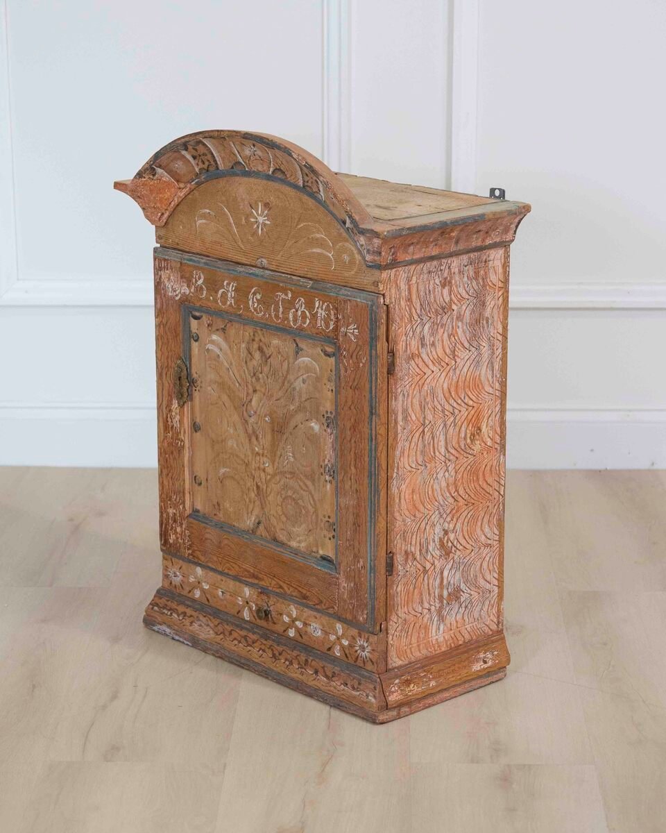 Swedish 19th Century Hand-Painted Pine Wall Cabinet - JAA
