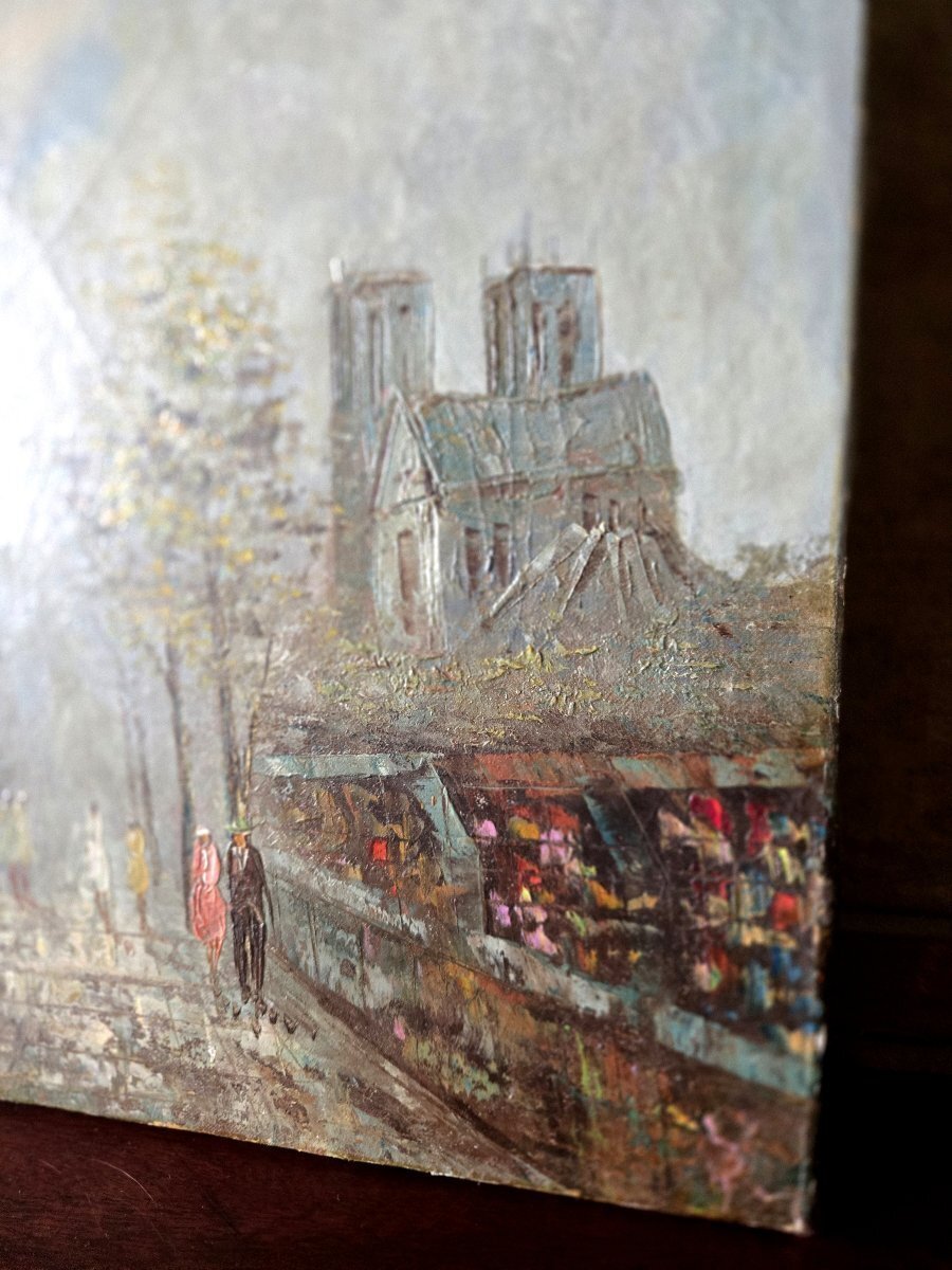Charming oil on canvas depicting a lively urban scene in a modern figurative style - JAA