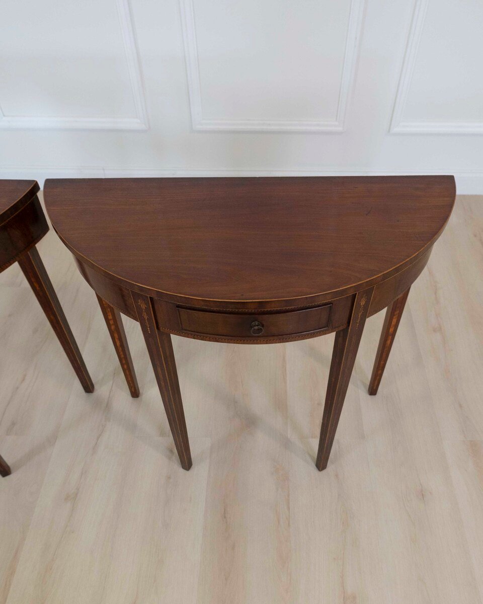 Pair of 19th Century Mahogany Demi Lune Side Tables - JAA