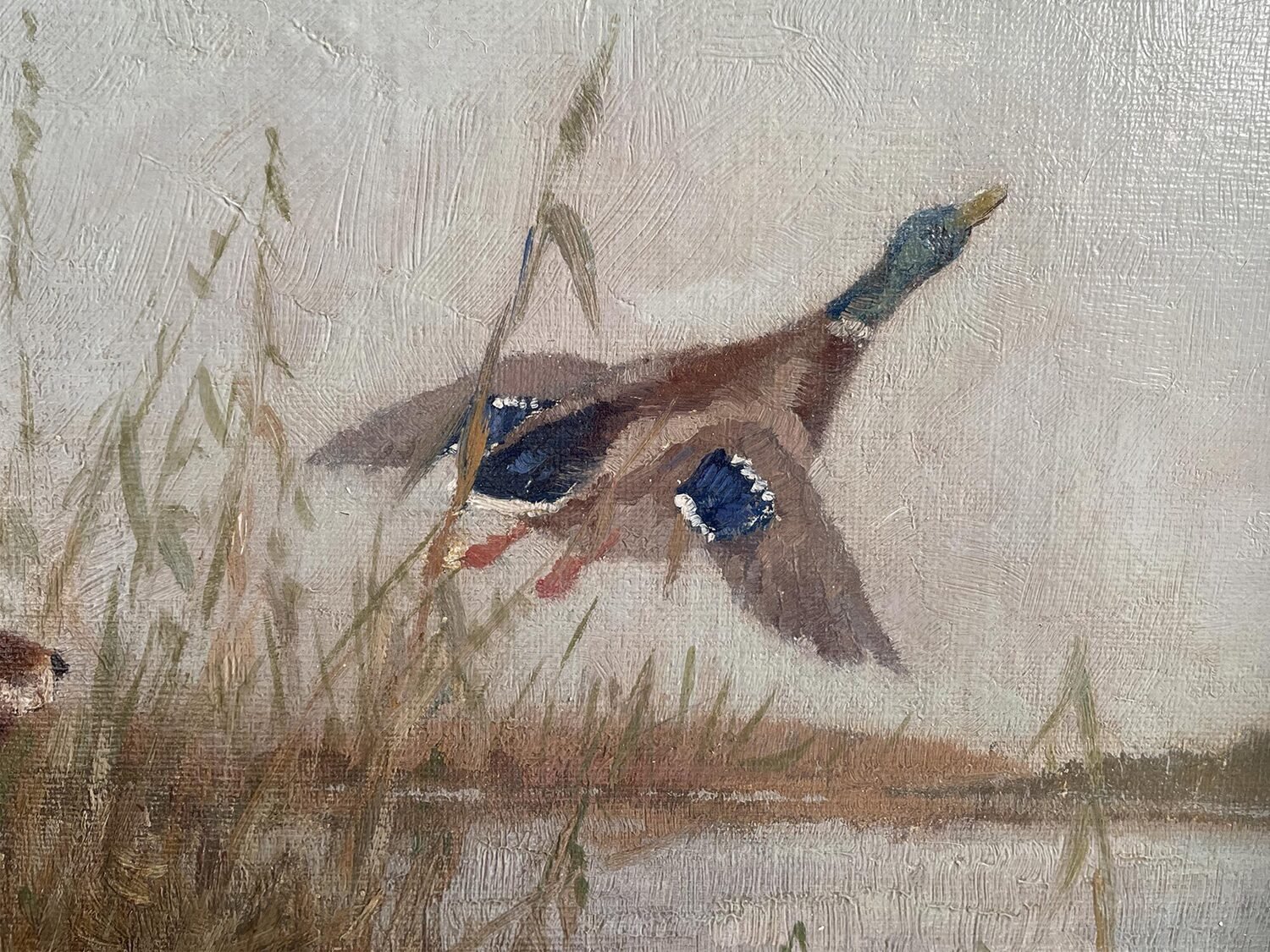 Painting with Fox and Mallard By Otto Von Groote, oil on canvas - JAA