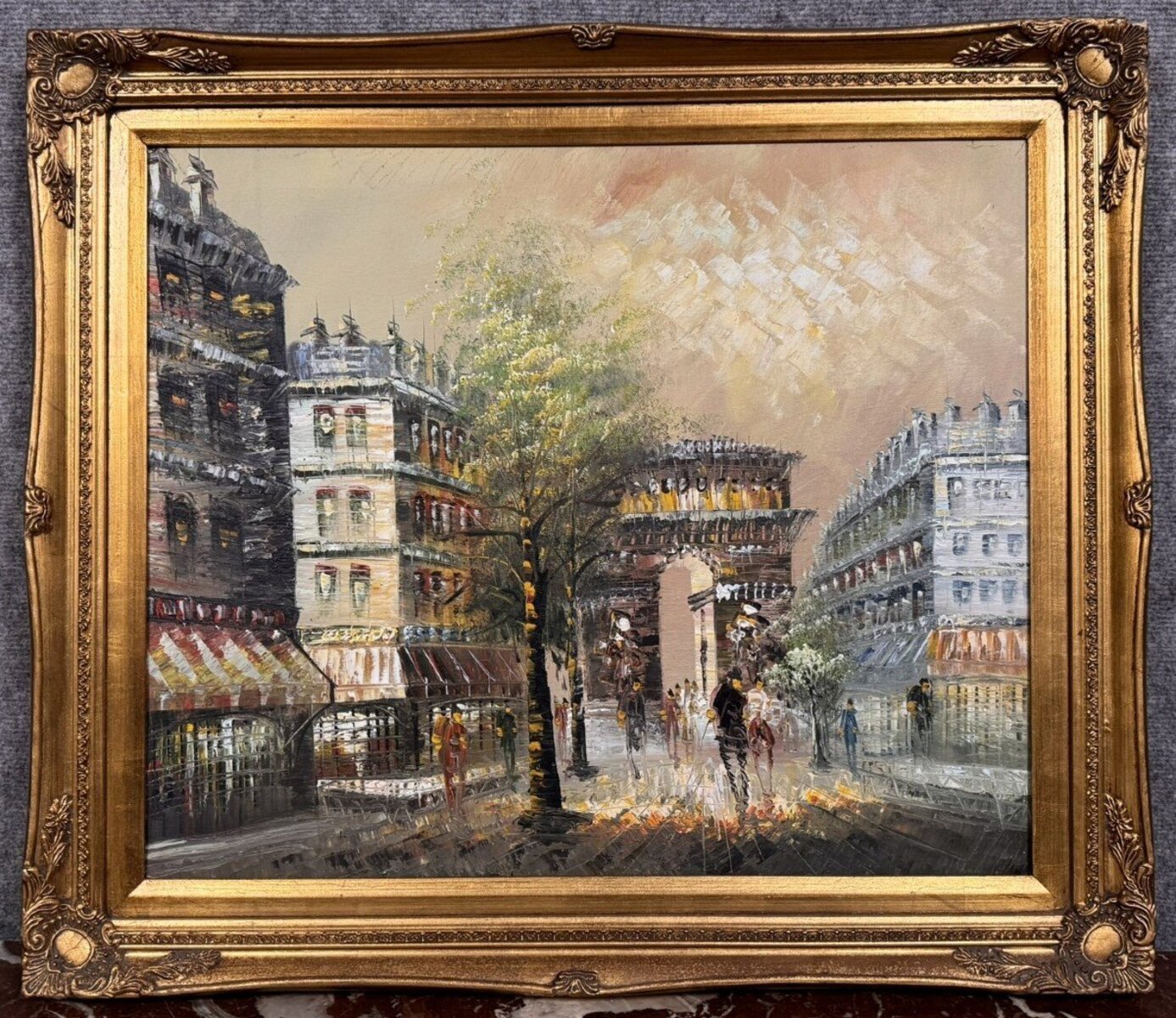 Antique Painting – View of Paris, Arc de Triomphe – Framed Oil on Canvas. - JAA
