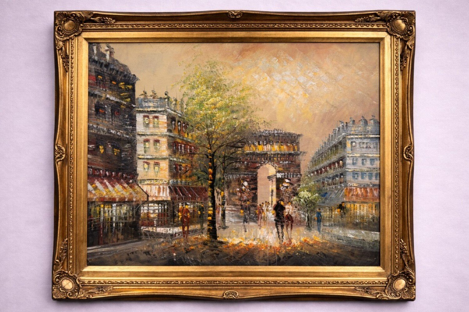 Antique Painting – View of Paris, Arc de Triomphe – Framed Oil on Canvas. - JAA