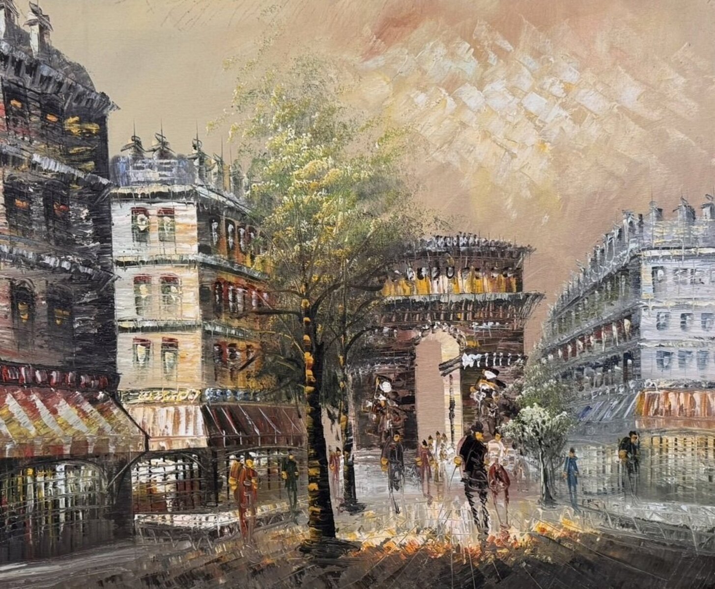 Antique Painting – View of Paris, Arc de Triomphe – Framed Oil on Canvas. - JAA