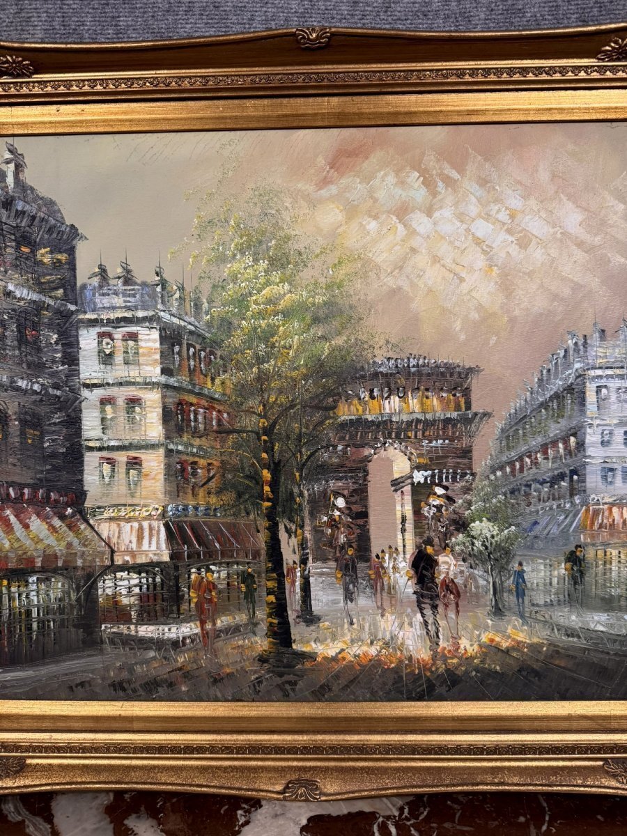 Antique Painting – View of Paris, Arc de Triomphe – Framed Oil on Canvas. - JAA