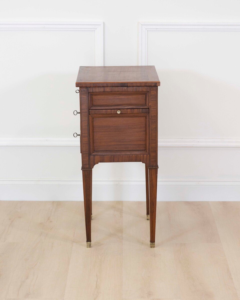 French 19th Century Louis XVI Style Mahogany Side Table with Fitted Mirror - JAA