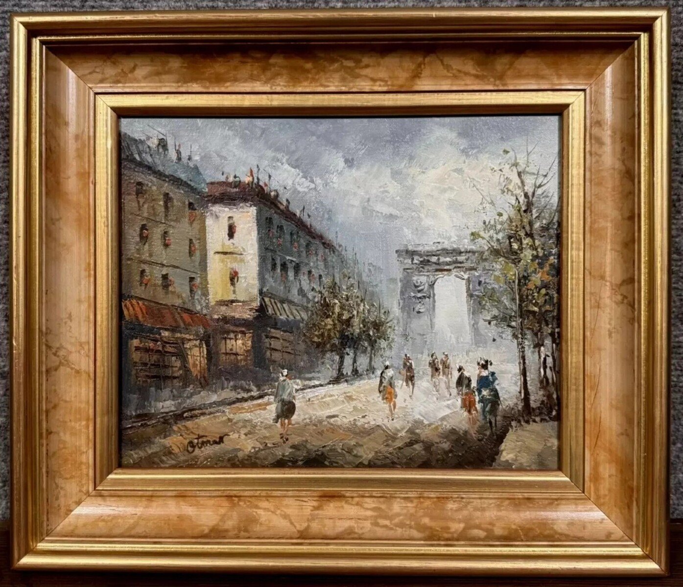 Oil painting on canvas: the Porte Saint Martin Paris 20th century period signed lower left very well framed - JAA