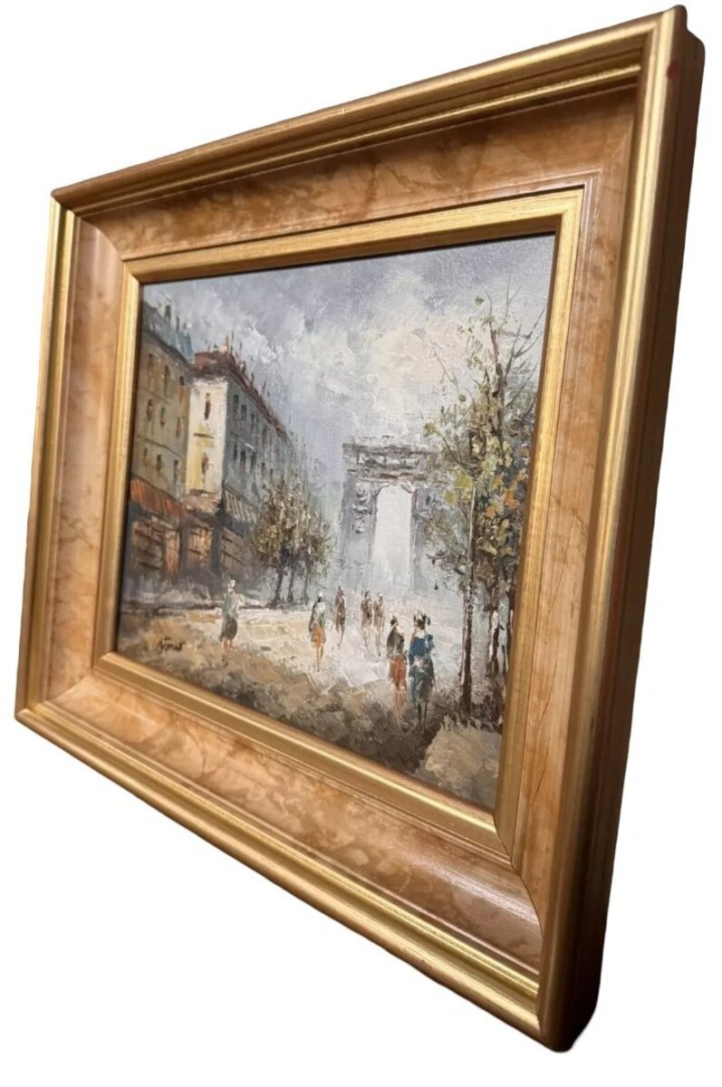 Oil painting on canvas: the Porte Saint Martin Paris 20th century period signed lower left very well framed - JAA