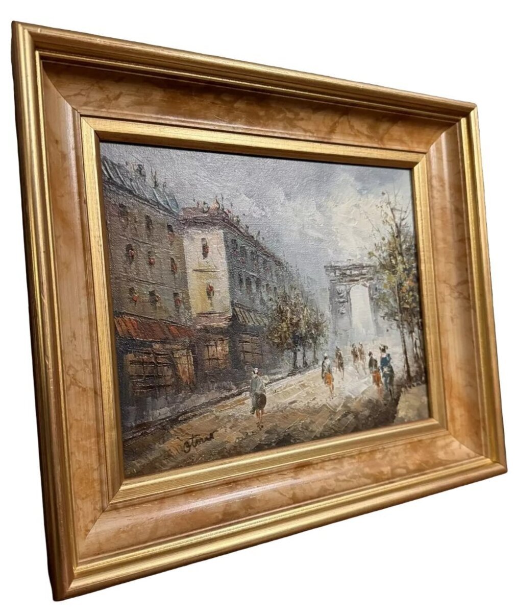 Oil painting on canvas: the Porte Saint Martin Paris 20th century period signed lower left very well framed - JAA