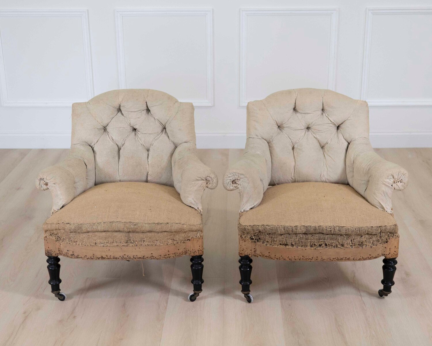 Small Pair of 19th Century Napoleon III Chairs, Ready to Upholster - JAA