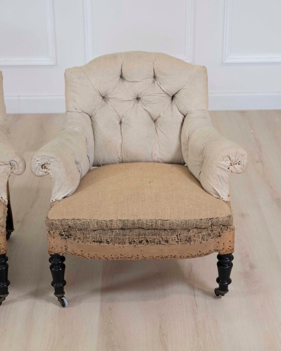 Small Pair of 19th Century Napoleon III Chairs, Ready to Upholster - JAA