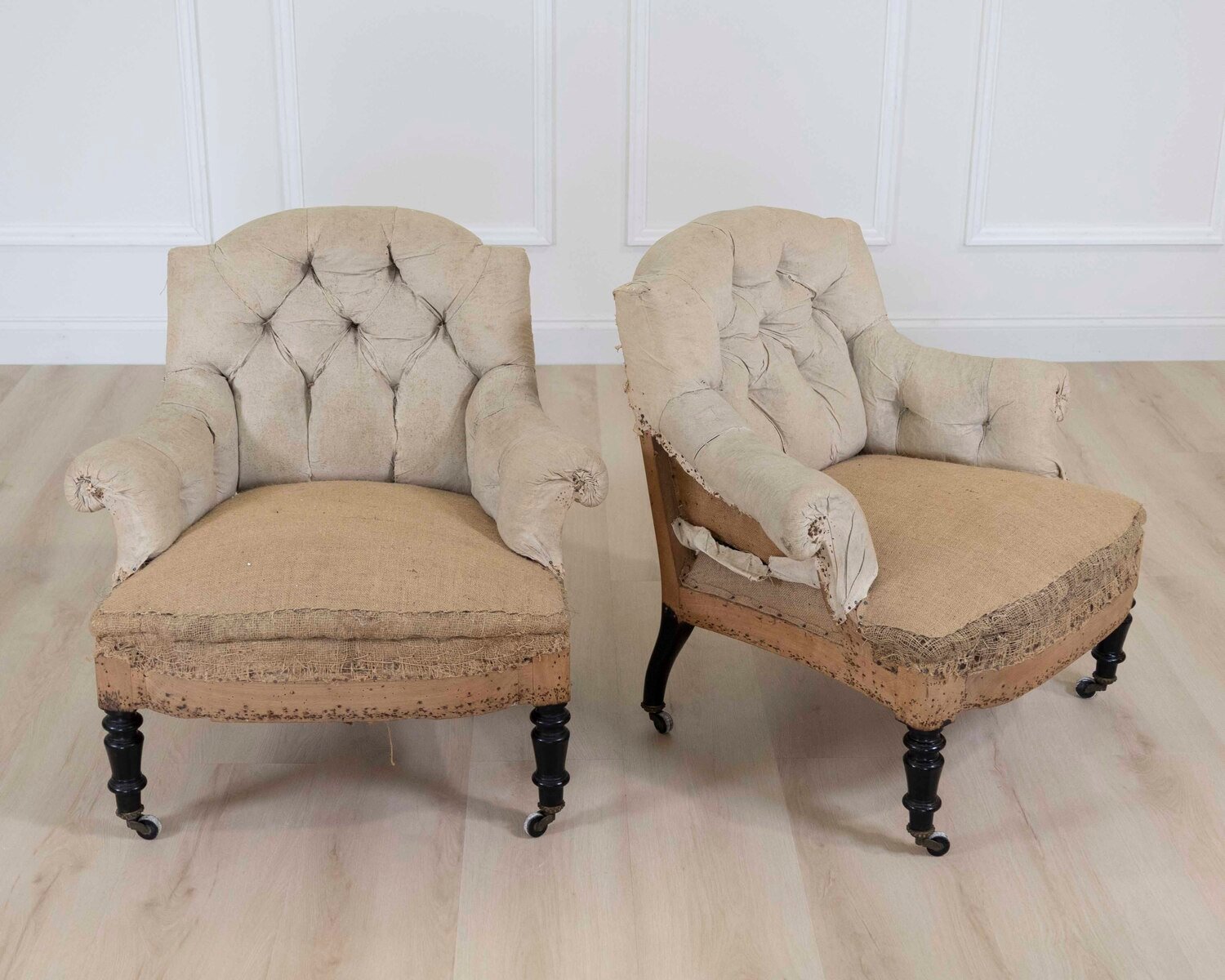 Small Pair of 19th Century Napoleon III Chairs, Ready to Upholster - JAA