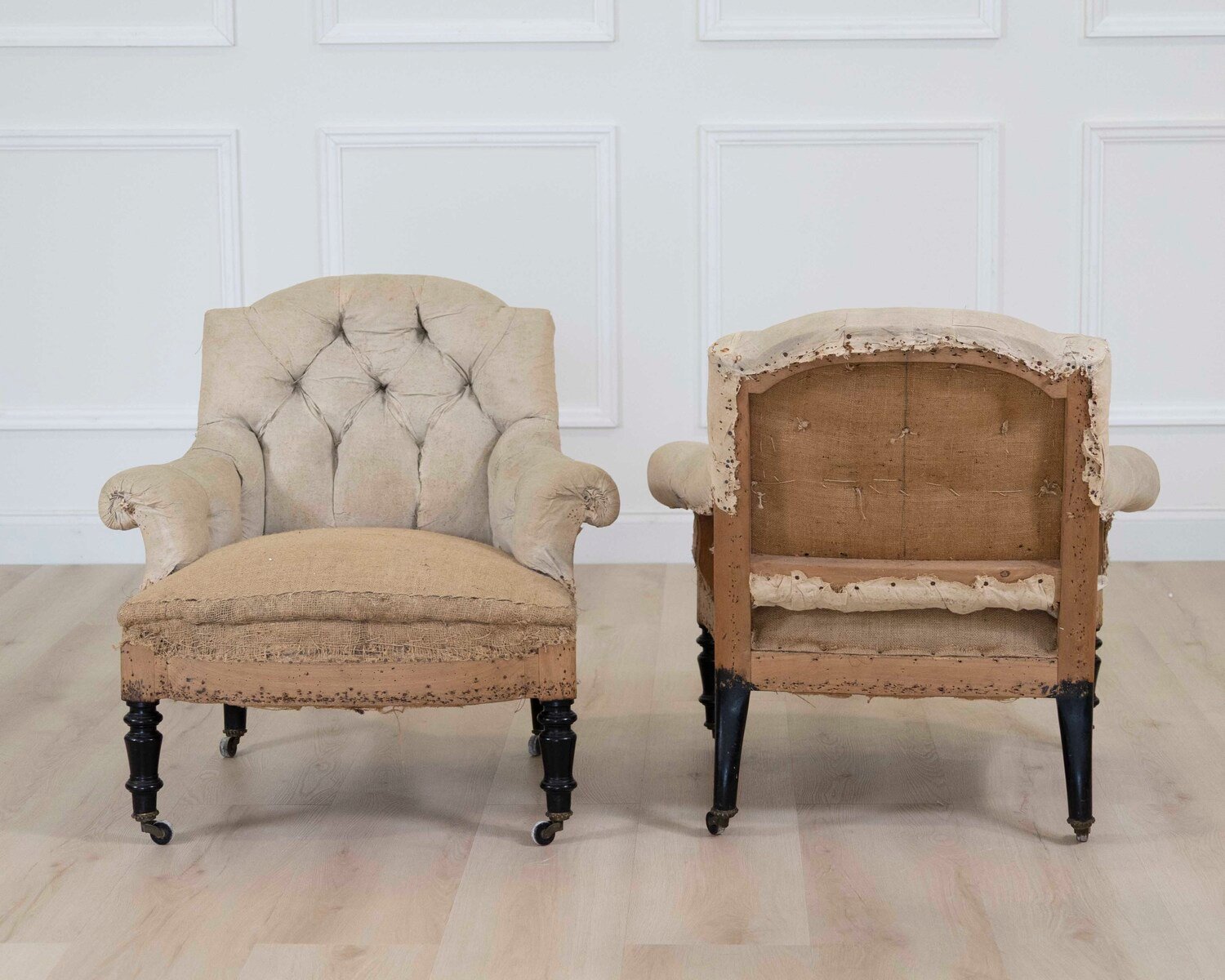 Small Pair of 19th Century Napoleon III Chairs, Ready to Upholster - JAA