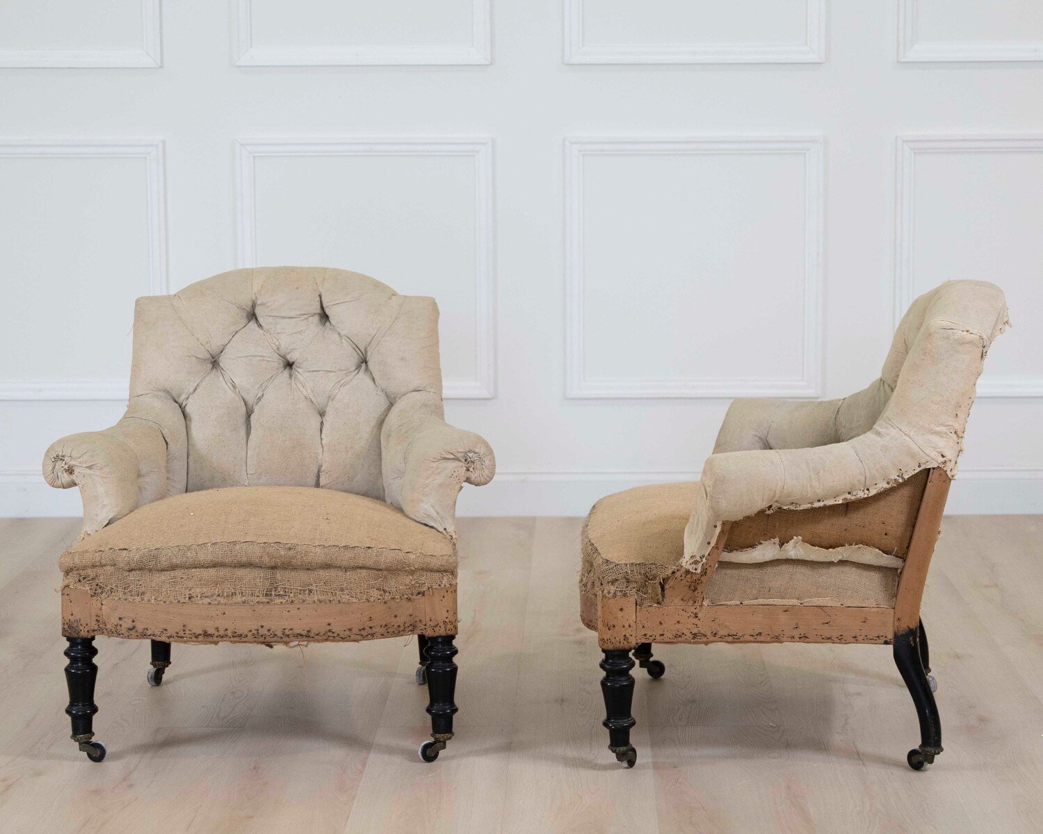 Small Pair of 19th Century Napoleon III Chairs, Ready to Upholster - JAA