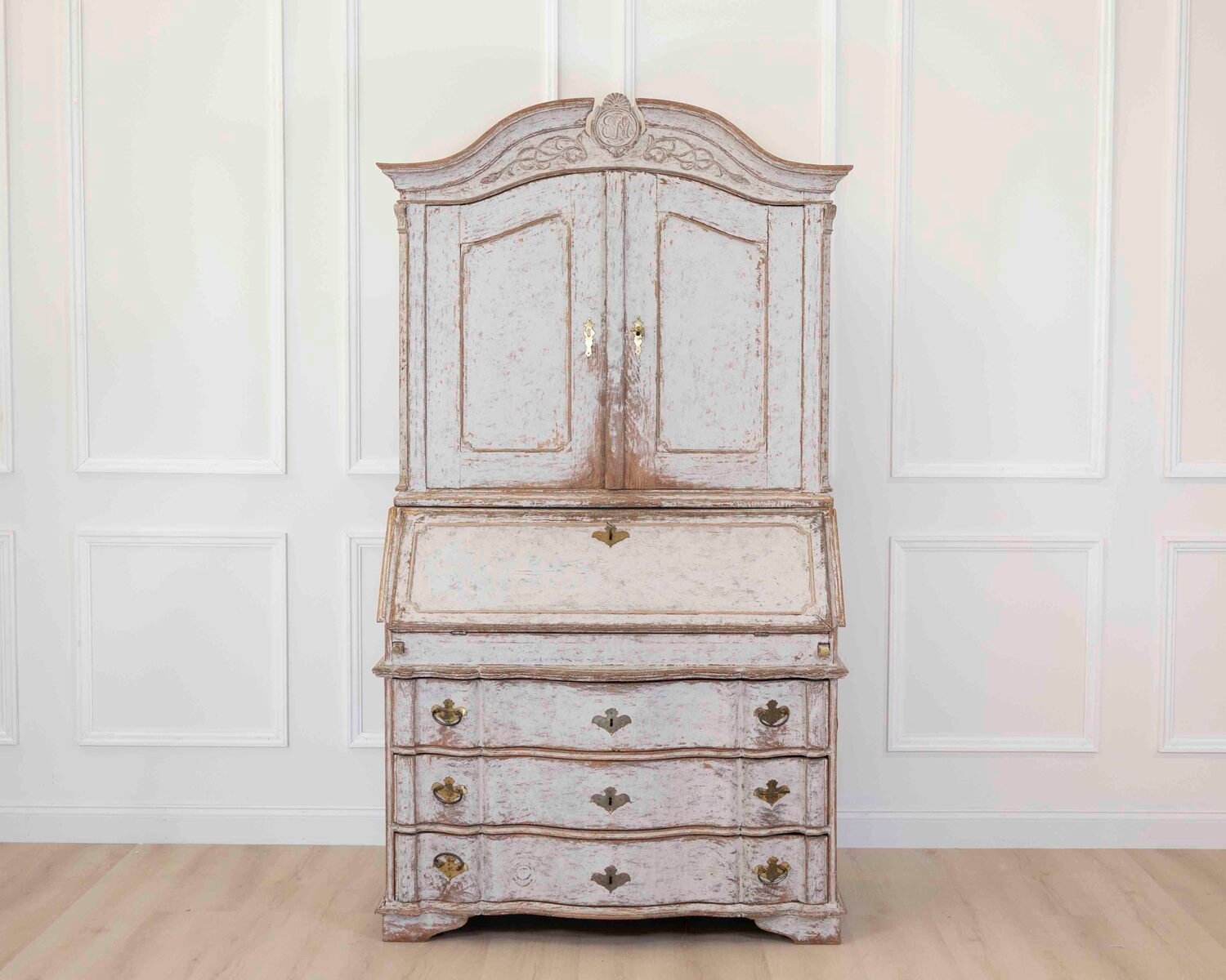 18th Century Danish Rococo Secretary with Serpentine Front, circa 1760 - JAA