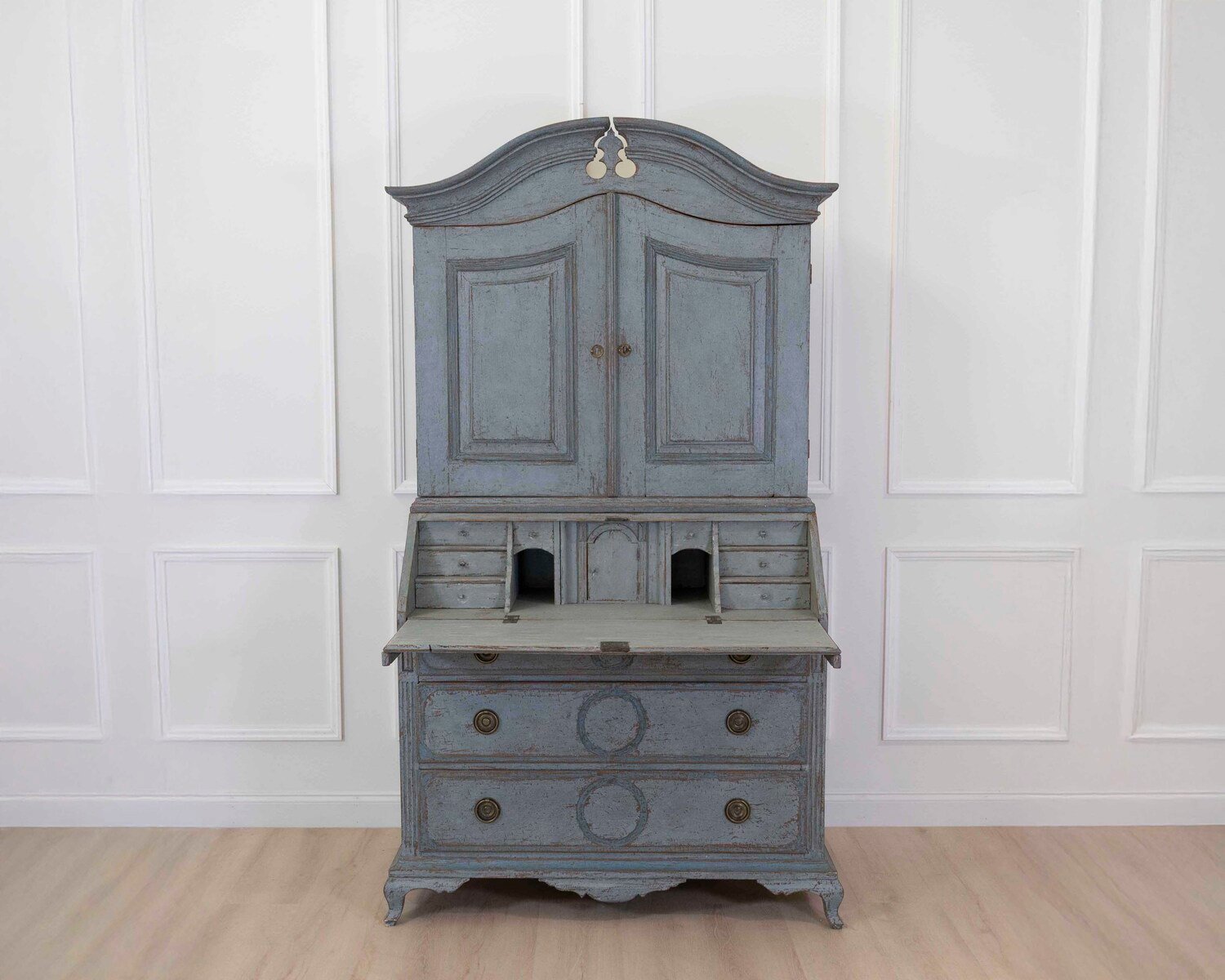 Scandinavian 18th Century Blue-Painted Two-Part Bureau - JAA