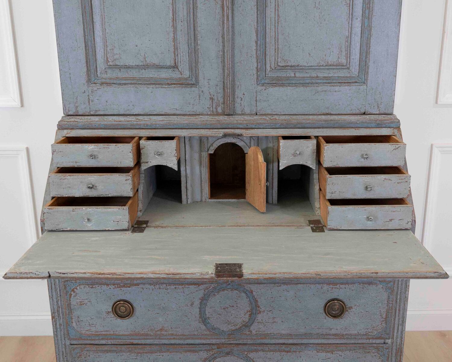 Scandinavian 18th Century Blue-Painted Two-Part Bureau - JAA