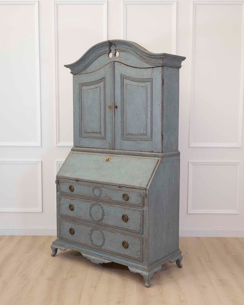Scandinavian 18th Century Blue-Painted Two-Part Bureau - JAA