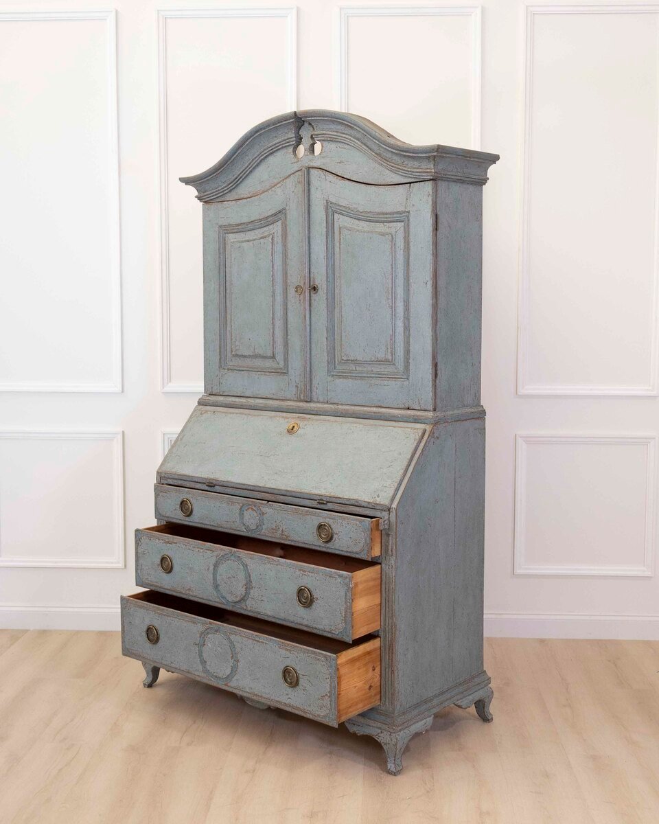 Scandinavian 18th Century Blue-Painted Two-Part Bureau - JAA