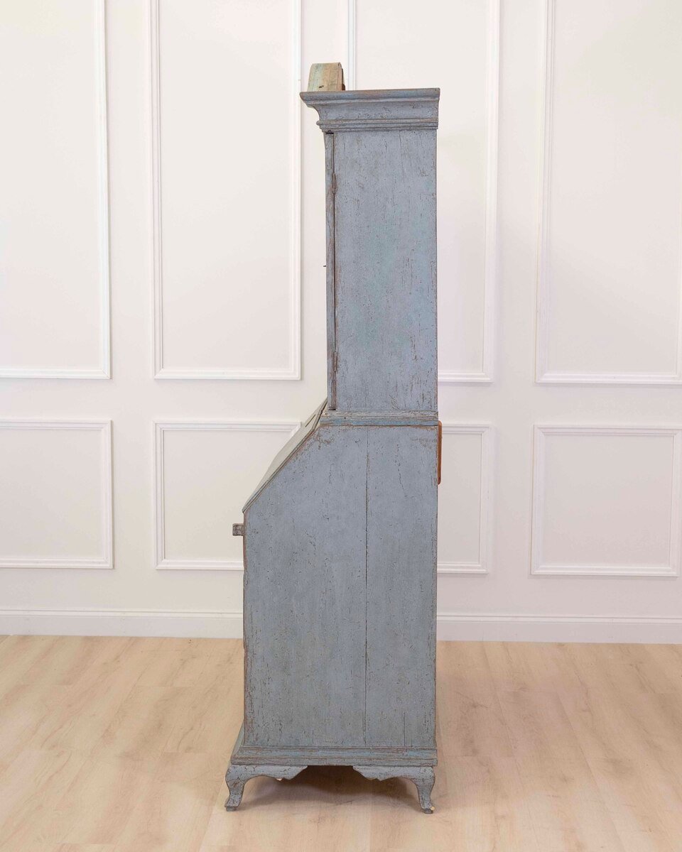 Scandinavian 18th Century Blue-Painted Two-Part Bureau - JAA