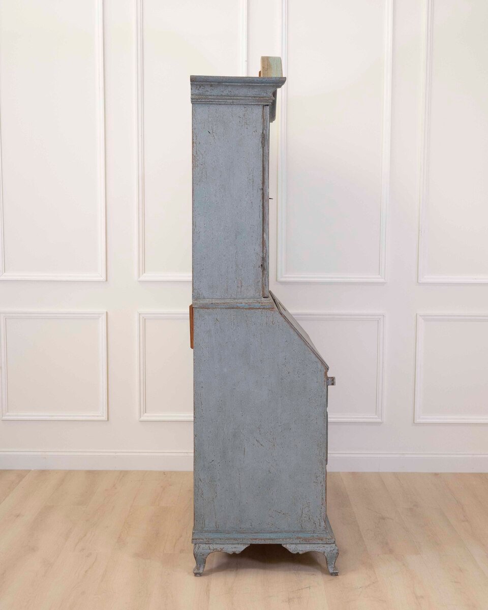 Scandinavian 18th Century Blue-Painted Two-Part Bureau - JAA