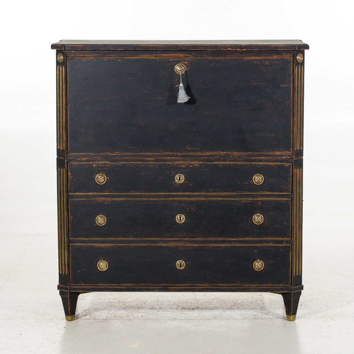 Black Swedish two-part sideboard, with bronze hardware, 19th Century. - JAA