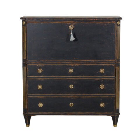 Black Swedish two-part sideboard, with bronze hardware, 19th Century.
