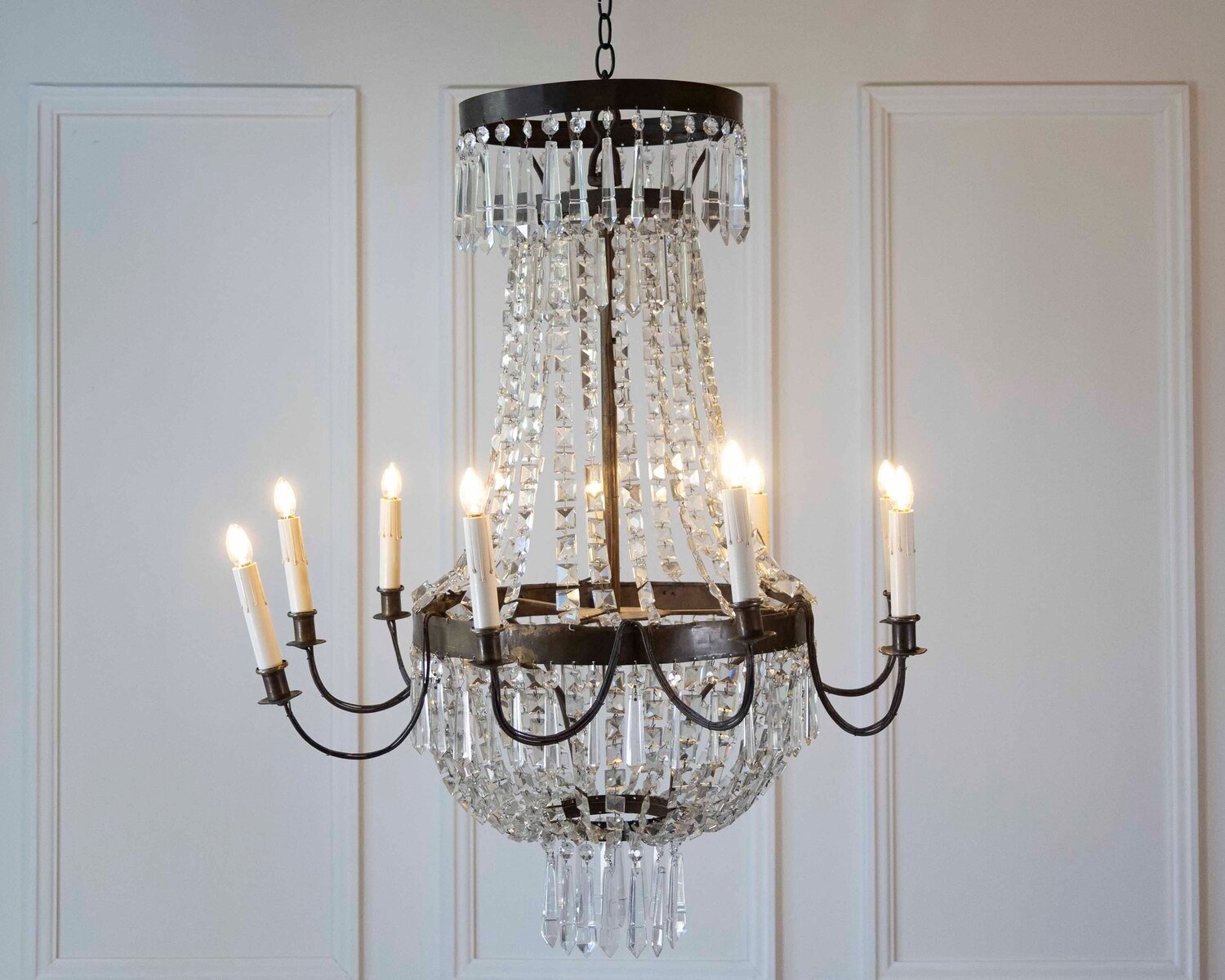 19th Century Italian Empire Crystal Chandelier Nine-armed Candle Chandelier - JAA