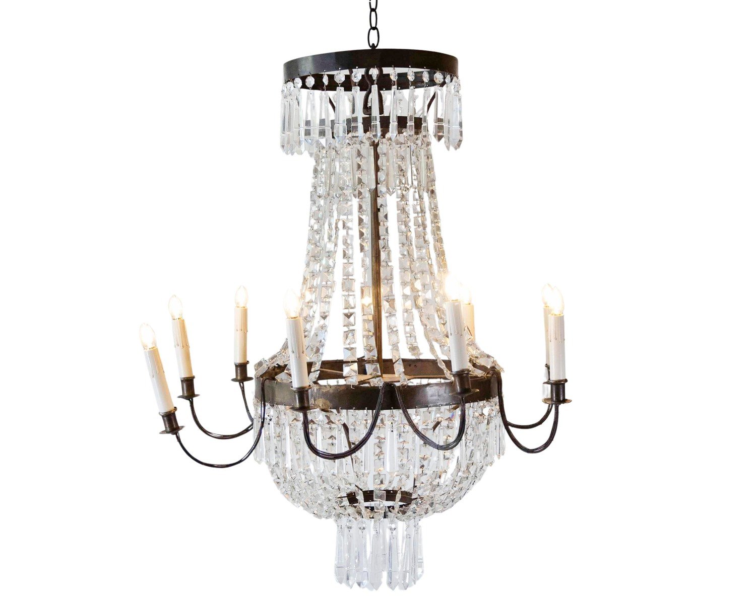 19th Century Italian Empire Crystal Chandelier Nine-armed Candle Chandelier - JAA
