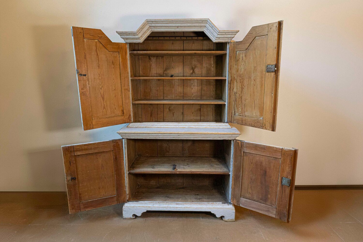 Swedish Baroque Period 1760 Painted Two-Part Cabinet with Four Doors - JAA