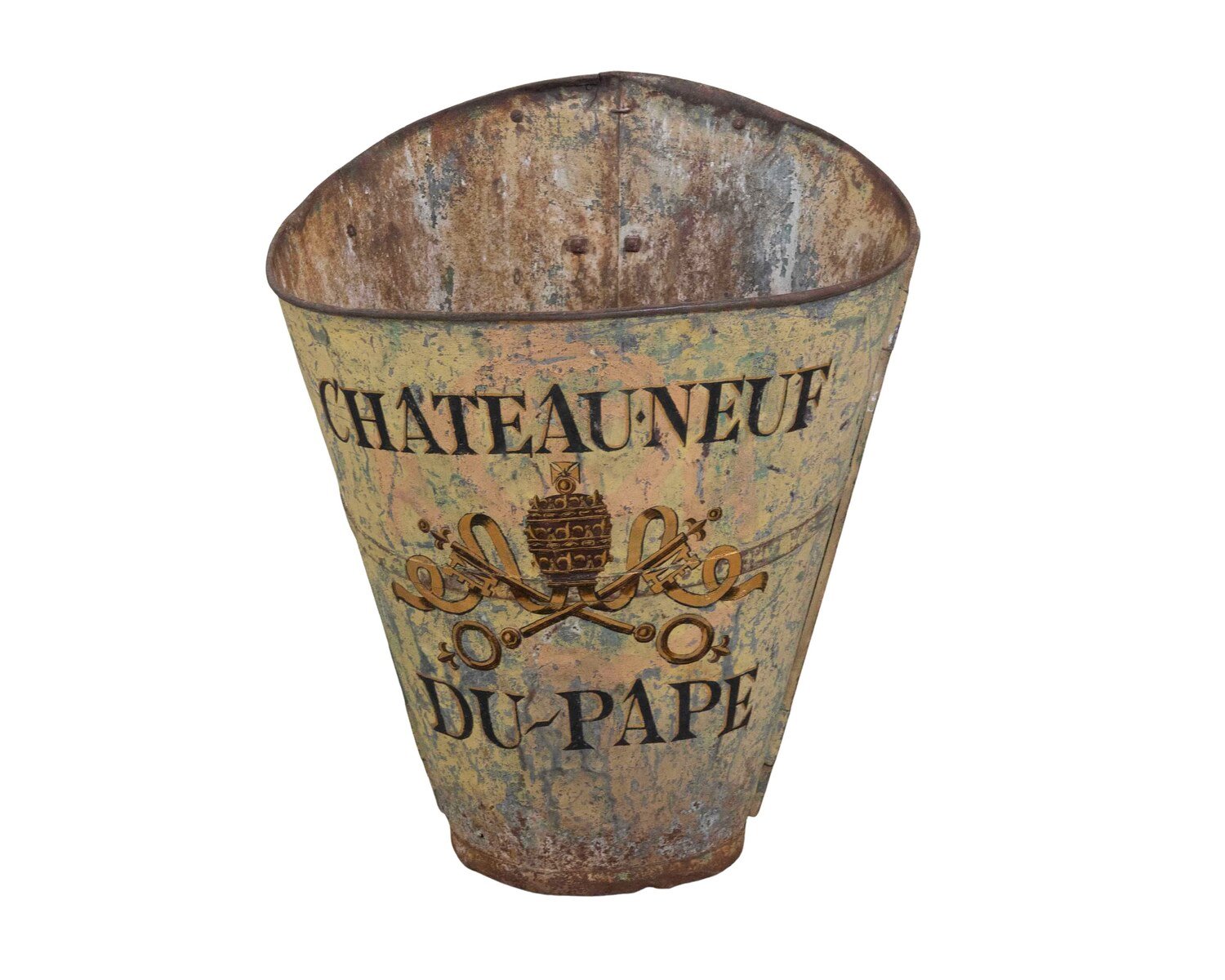 19th century French grape picking hod with later paint decoration. 1900.