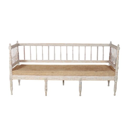 18th century Swedish original painted pine bench in need of upholstery. 1790.
