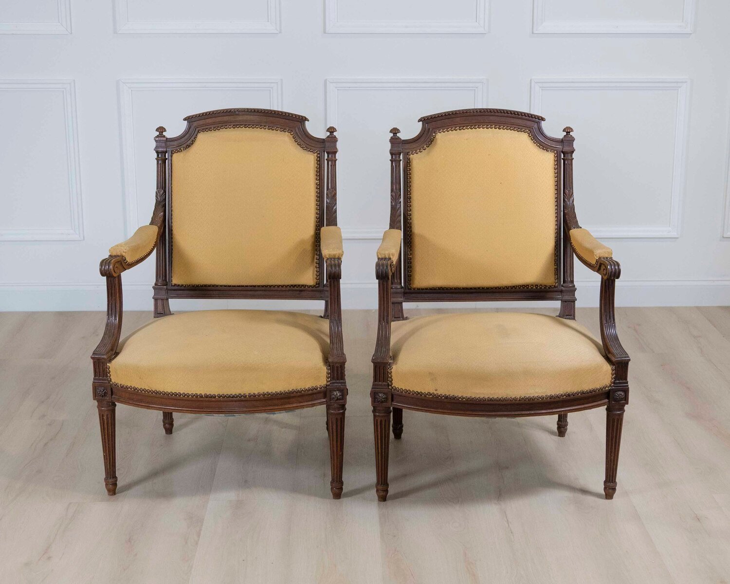 Pair of French 20th Century Louis XVI Style Carved Armchairs - JAA