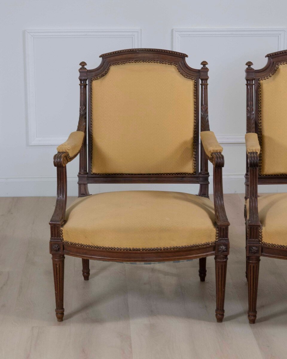 Pair of French 20th Century Louis XVI Style Carved Armchairs - JAA