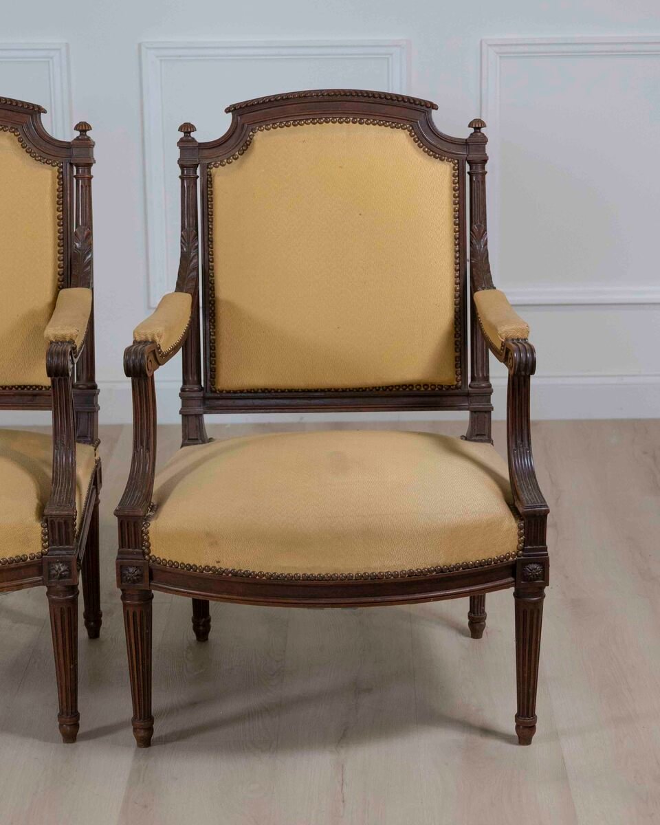 Pair of French 20th Century Louis XVI Style Carved Armchairs - JAA