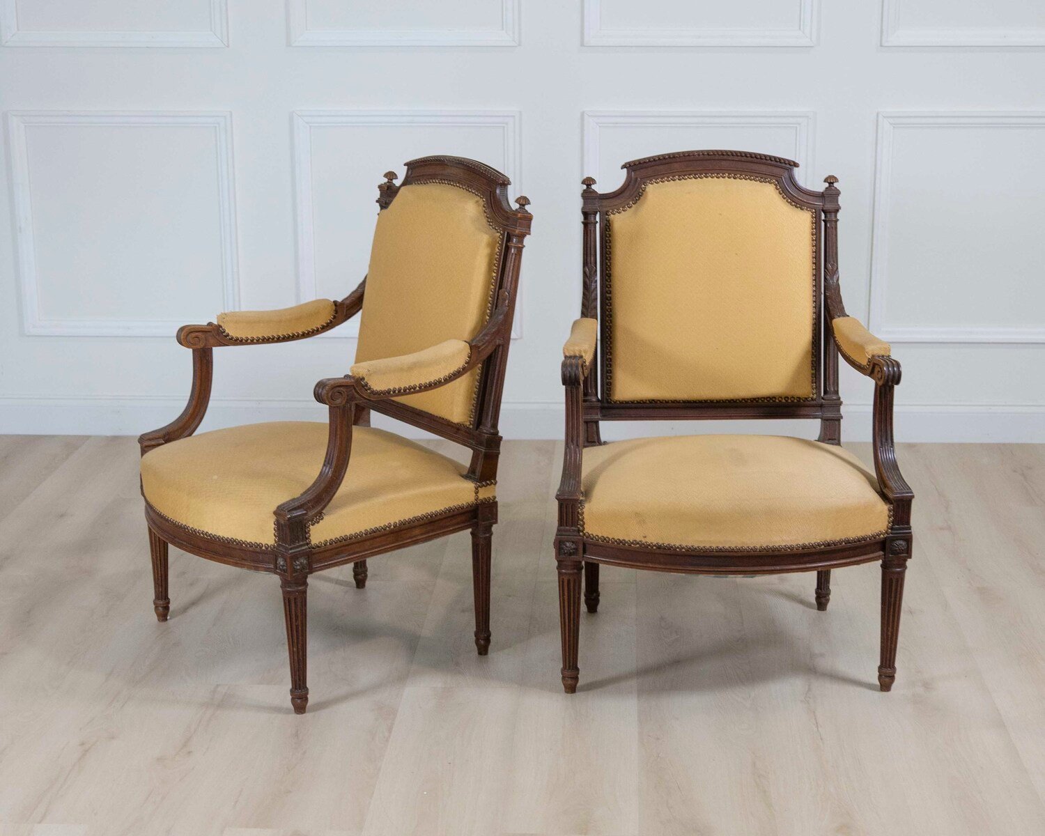 Pair of French 20th Century Louis XVI Style Carved Armchairs - JAA