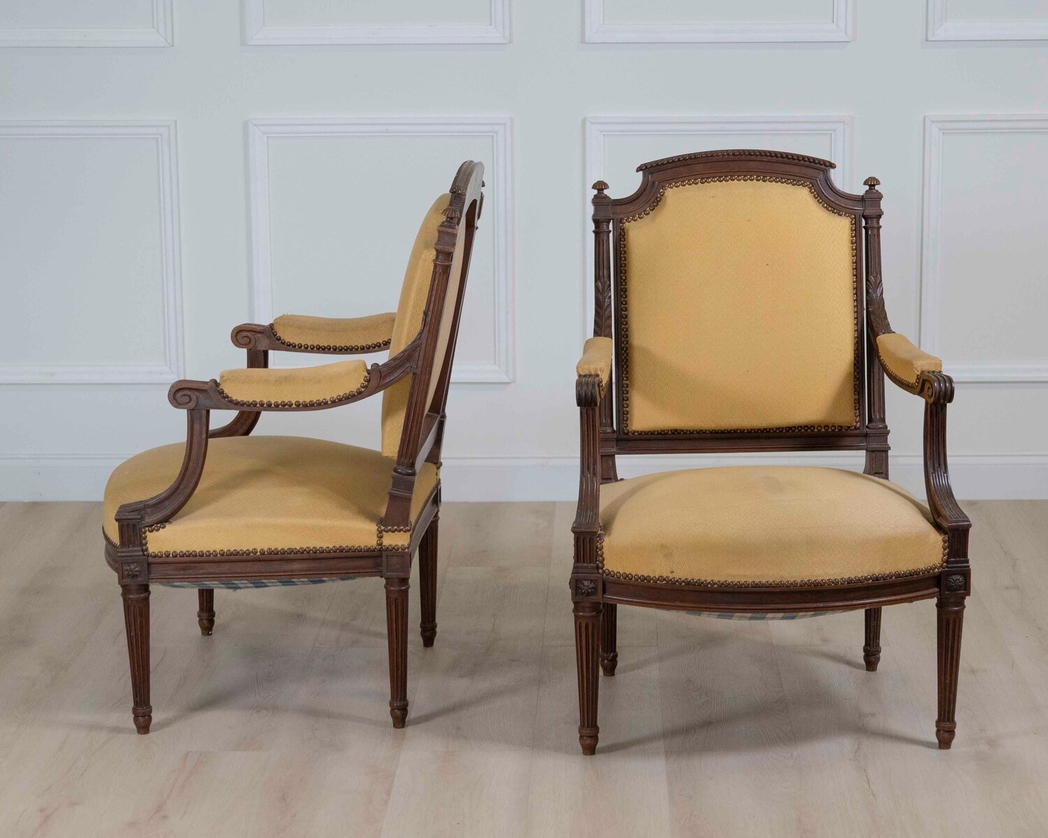 Pair of French 20th Century Louis XVI Style Carved Armchairs - JAA
