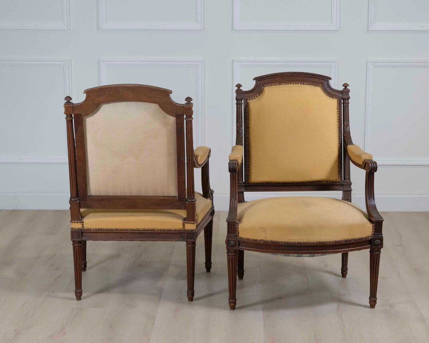 Pair of French 20th Century Louis XVI Style Carved Armchairs - JAA