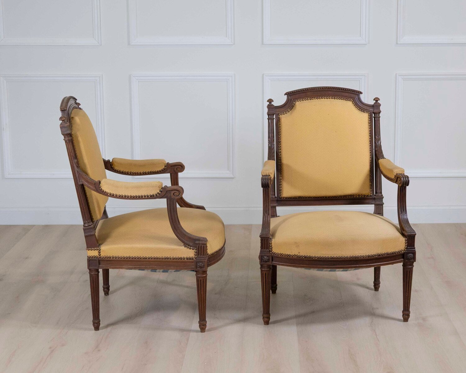Pair of French 20th Century Louis XVI Style Carved Armchairs - JAA